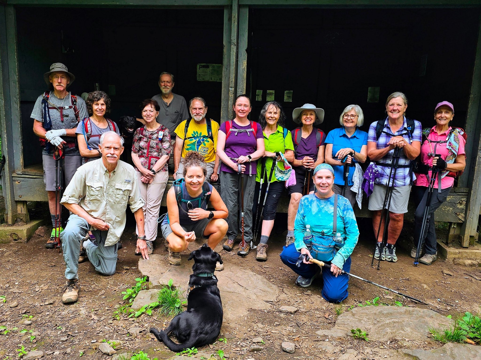 Today's hikers (L-R) Back: Don, Beth, Jenny, Matt & Toby, Jack, Bobbie, Renee, Alicia, Pam, Cindi & Terre; Front: Mike, Heather & Toby and Jane.