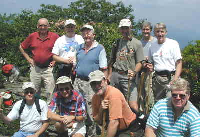 Our group at the top of Tray Mtn. Front (l-r) Jack Slaton, David Whitaker, Bob Magee, and Steve Jordan. Back (l-r) Jack Jacobi, Tony Presley, Bob Presley, Terry Doyle, Dan Ross, and John Bellamy.