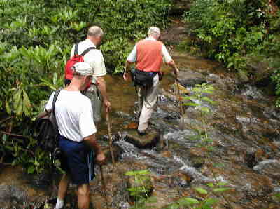 A tricky stream crossing on the way up to Ellicot Rock.