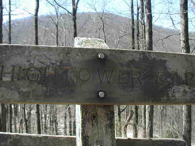 The sign at Hightower Gap with Hawk Mtn. in the background.