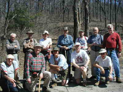 Our group at Hightower Gap. (front l-r) Doug Russell, Bob Presley, Wayne Miller, Tony Presley, David Whitaker. (back l-r)Wenferd Shedd, Terry Doyle, John Bellamy, Bob Thompson, Ray Cowan, Jack Jacobi, and Steve Jordan.
