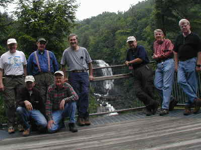 Our group at Whitewater Falls. (l-r) Tony Presley, David Whitaker, Wayne Miller, Bob Presley, Dan Ross, Doug Russell, John Bellamy, and Steve Jordan.