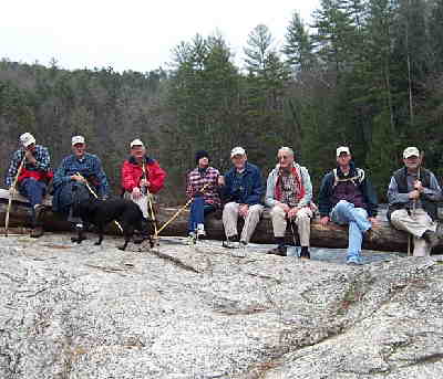 Sitting on a log at "Bull Sluice".