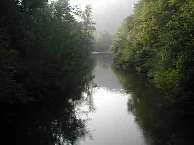 A peaceful morning view from the footbridge across the West Fork Chattooga River.