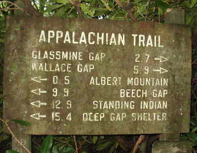 The trail sign near Albert Mountain.
