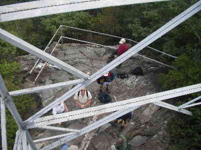 Looking down from the steps of the Albert Mountain tower.