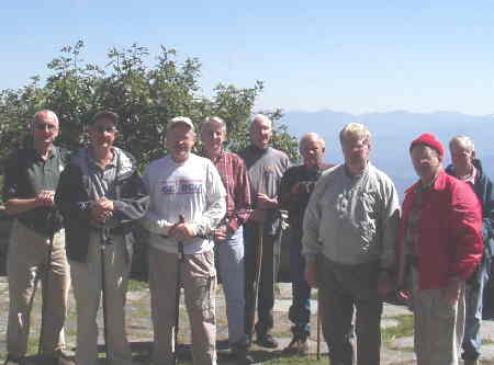 The OFHC gang at Wayah Bald. (L-R) Jack Jacobi, Wayne Miller, Tony Presley, John Bellamy, Bill Taylor, Gerald Shedd, Steve Jordan, Bob Presley, and David Whitaker.
