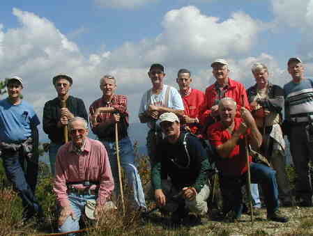 The OFHC gang at Yellow Mountain. (front l-r) David Whitaker, Rick Porter-Whitmire and Gerald Shedd. (back l-r) Dan Ross, Jack Slaton, John Bellamy, Wayne Miller, Bob Thompson, Bob Presley, Steve Jordan and Tony Presley.