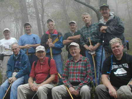 The OFHC gang at Whiterock Gap. Front (l-r) David Whitaker, Jack Jacobi, Bob Presley, and Steve Jordan. Back (l-r) Tony Presley, Dan Ross, Jack Slaton, Gerald Shedd, John Bellamy, and Wayne Miller.