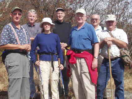 The OFHC gang near Cow Rock Mountain. Front (l-r) Wayne Miller, John Bellamy, Leigh Ann Miller, Bill Taylor, Bob Presley, Jack Jacobi, and Gerald Shedd.