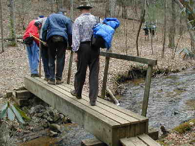 Crossing the bridge at Justus Creek.