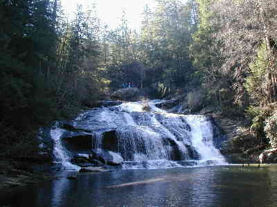 Beautiful Panther Creek Falls at 3.5 miles. Look closely and you can see some of our group standing on a large rock at the top of the falls.