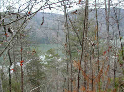 A little more than three miles into the hike, we started to get views of Tugalo Lake.