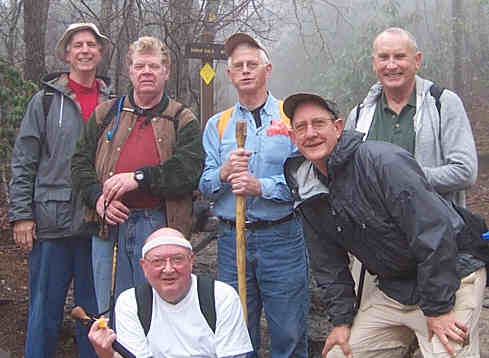 The OFHC gang for today's hike. ( (kneeling) Doug Russell. (standing l-r) Hayward Marshall, Steve Jordan, Jack Slaton, Wayne Miller, and Jack Jacobi .