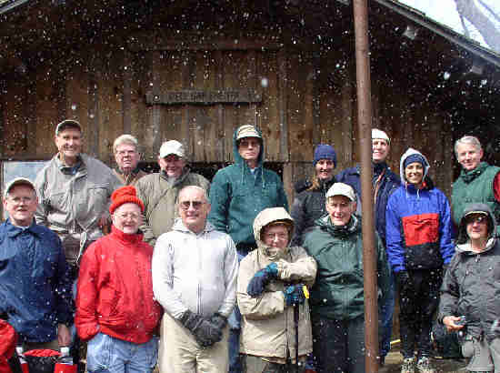 The OFHC gang for today's hike. ( (front l-r) Tony Presley, Bob Presley, Jack Jacobi, Doug Russell, Bob Thompson, and Wayne Miller. (back l-r) Dan Ross, Steve Jordan, Gerald Shedd, Jack Slaton, Andria Marshall, Hayward Marshall, Terry Freeman, and John Bellamy.