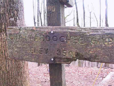 The worn-out sign at Chattahoochee Gap.
