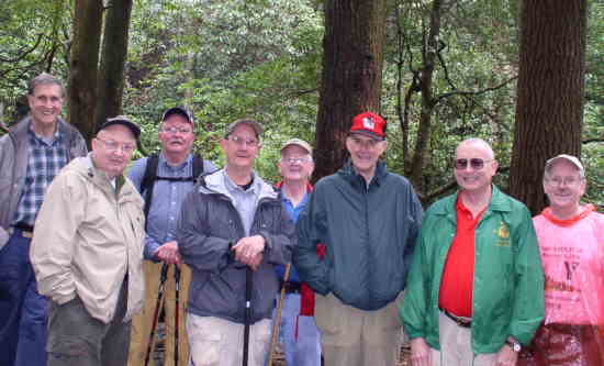 The OFHC gang for today's hike. (l-r) Dan Ross, Doug Russell, John Mooneyham, Wayne Miller, Bob Presley, Bob Thompson, Jack Jacobi, and Tony Presley.