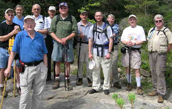 The OFHC gang for today's hike. (Front) Bob Presley, (back l-r) Jack Slaton, Dan Ross, Jack Jacobi, Bob Thompson, John Mooneyham, Wayne Miller, Dan Miller, John Bellamy, Tony Presley, and Steve Jordan.