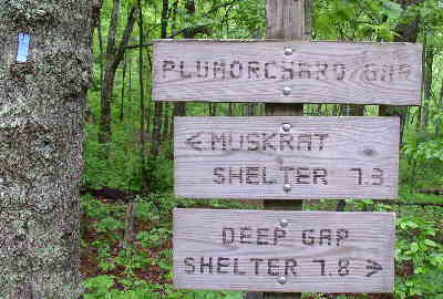 The trail sign at Plumorchard Gap.