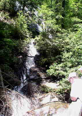 The adjacent much taller cascading falls is formed by Davis Creek.