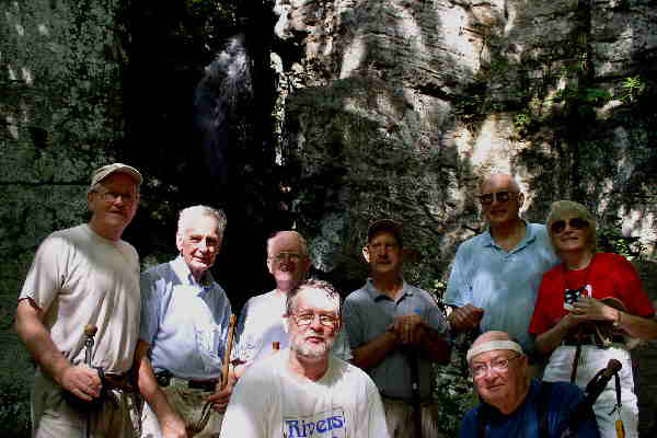 The OFHC gang for today's hike. (l-r) Tony Presley, David Whitaker, Bob Presley, Bob Magee, Wayne Miller, Doug Russell, Jack Jacobi, and Geri Thompson.