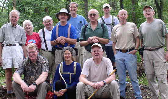 The O.F.H.C. gang for today's hike. (l-r seated) Steve Jordan, Leigh Ann Miller, and Bob Presley. (l-r standing) David Whitaker, Geri Whitaker, Doug Russell, Wayne Miller, Dan Ross, Jack Jacobi, Dan Miller, Phil Brownrigg, and Tony Presley.