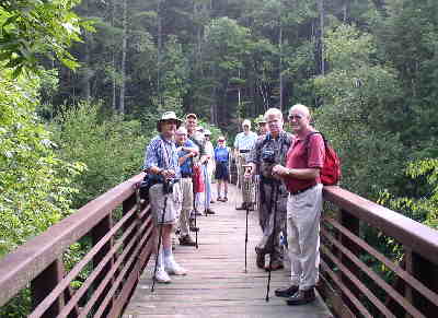 Our group crossing the bridge over the West Fork Chattooga River.