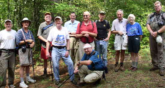The O.F.H.C. gang for today's hike. (l-r)Tony Presley, Wayne Miller, John Mooneyham, Bob Presley, Bob Thompson, Jack Jacobi, Doug Russell (kneeling), Phil Brownrigg, David Whitaker, Geri Whitaker, and Steve Jordan.