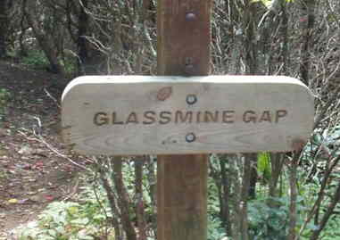 The trail junction of the A.T. at Glassmine Gap.