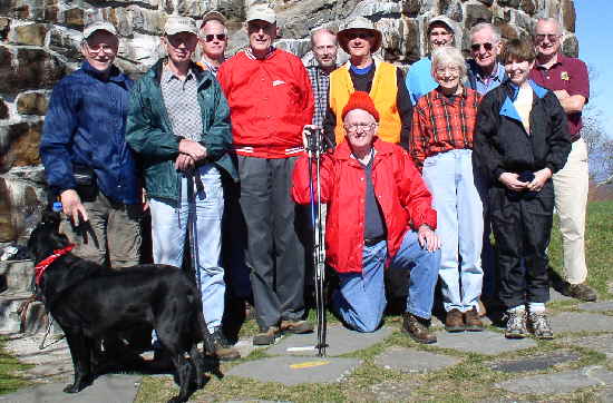 The OFHC Gang for today's hike (l-r) Jet Presley (lab), Tony Presley, Phil Brownrigg, Jack Slaton, Bob Thompson, Ray Cowan, Bob Presley, Wayne Miller, Dan Ross, Geri Whitaker, David Whitaker, Donna Presley, and Jack Jacobi.