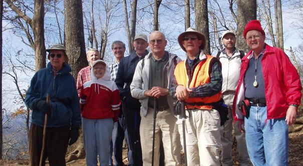 The OFHC Gang for today's hike (l-r) David Whitaker, John Bellamy, Geri Whitaker, Dan Ross, Bob Thompson, Jack Jacobi, Wayne Miller, Ray Cowan, and Bob Presley.