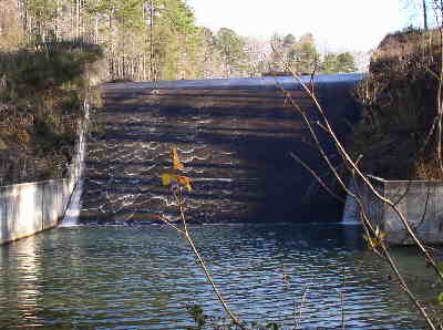 The trail passes below the Lake Russell Dam.