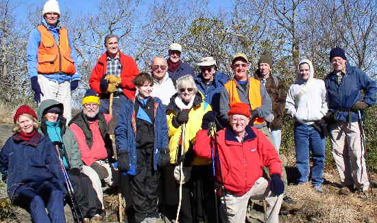 The OFHC gang for today's hike. (l-r)front - Wanda Miller, Leigh Ann Miller, Bob Magee, Donna Presley, Geri Whitaker, Bob Presley. (l-r back) Dick Metzgar, Dan Ross, Jack Jacobi, Bob Thompson, David Whitaker, Wayne Miller, Phil Brownrigg, Matt Duvall and Tony Presley .