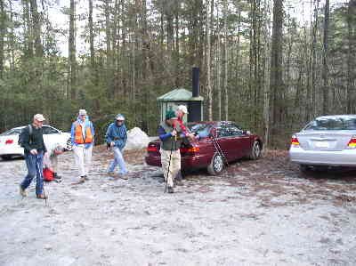Our trail parking lot at Burrell's Ford Campground.