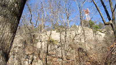 Here, we look up to see the top of Currahee.