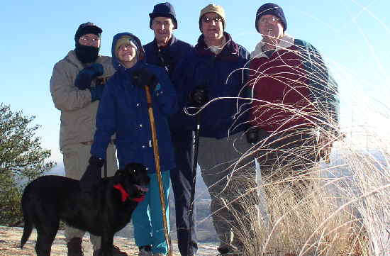 The O.F.H.C gang for today. On top of Currahee. (l-r)Doug Russell, Jet Presley (Lab), Donna Presley, Bob Thompson, Wayne Miller, and Tony Presley.