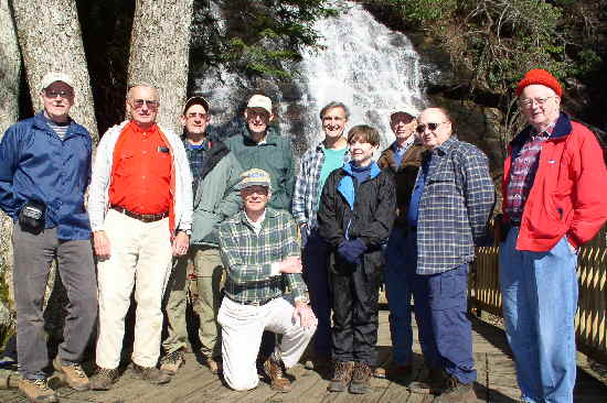 The OFHC gang for today's hike! (l-r) Tony Presley, Jack Jacobi, Wayne Miller, Dick Metzgar (kneeling), Bob Thompson, Dan Ross, Donna Presley, Phil Brownrigg, Doug Russell, and Bob Presley.