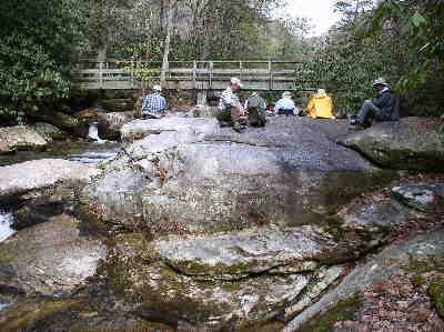 We had lunch on the awesome boulders just below the Thompson River foot-bridge.