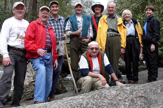 The OFHC gang for today's hike. (l-r) Tony Presley, Bob Presley, Dan Ross, Terry Doyle, Doug Russell, Wayne Miller, David Whitaker, Geri Whitaker, and Donna Presley.