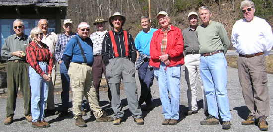 The OFHC gang for today's hike. (l-r) David Whitaker, Geri Whitaker, Jack Jacobi, Phil Brownrigg, Doug Russell, Terry Doyle, Wayne Miller, Dan Ross, Bob Presley, Ray Cowan, John Bellamy and Steve Jordan.