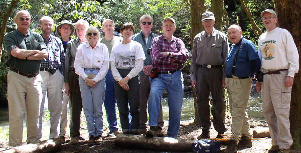 The OFHC gang for today's hike. (l-r) Jack Jacobi, Ray Cowan, Wayne Miller, David Whitaker, Geri Whitaker, John Bellamy, Donna Presley, Steve Jordan, Bob Presley, Dick Metzgar, Doug Russell, Tony Presley.