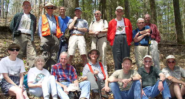 The OFHC gang for today's hike. (front l-r) Donna Presley, Geri Whitaker, David Whitaker, Wayne Miller, Phil Brownrigg, Bob Presley, and Pat Neafsey. (back l-r) Tony Presley, Dick Metzgar, Dan Ross, Terry Doyle, Jack Jacobi, Bob Thompson, Doug Russell and Ray Cowan.