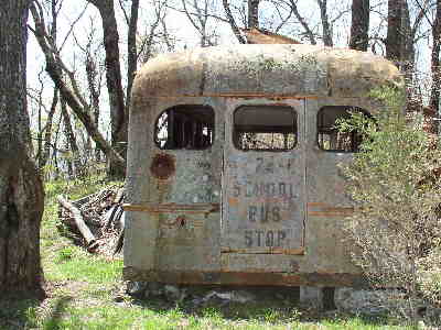 The old school bus on the way to Wolf Rock.
