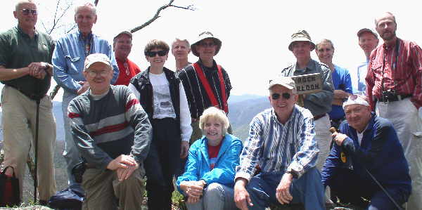 The OFHC gang for today's hike. (kneeling l-r) Tony Presley, Geri Whitaker, Bob Presley, and Doug Russell. (standing l-r)Jack Jacobi, David Whitaker, Dave Standard, Donna Presley, John Bellamy, Wayne Miller, John Hires, Dan Ross, Phil Brownrigg and Ray Cowan.