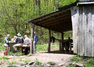 Lunchtime at the Siler Bald Shelter.