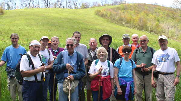 The OFHC Gang for today's hike. (front l-r) Doug Russell, David Whitaker, Geri Whitaker, Donna Presley. (back l-r) Dan Ross, Phil Brownrigg, John Bellamy, Bob Thompson, John Hires, Wayne Miller, Dick Metzgar, Bill Taylor, Jack Jacobi, and Tony Presley.