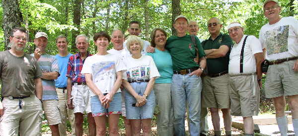 The OFHC gang for today's hike. (l-r) Bob Magee, Terry Doyle, Dan Ross, David Whitaker, Donna Presley, John Hires, Geri Whitaker, Bob Thompson, Peggy Brownrigg, Phil Brownrigg, Bill Taylor, Jack Jacobi, Doug Russell, and Tony Presley.