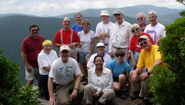 The OFHC gang for today's hike. (l-r kneeling) Doug Russell, Tony Presley, Sharada Alducin, Wanda Miller, Donna Presley, Bob Presley. (l-r standing) Rick Porter-Whitmire, Wayne Miller, Dan Ross, Lynne Porter-Whitmire, John Hires, Don Alducin, Geri Whitaker, David Whitaker, and Dick Metzgar.