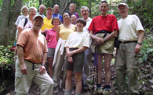 The OFHC gang for today's hike. (l-r) Geri Whitaker, Dick Metzgar, Bob Magee, David Whitaker, Bob Presley, Jean Callihan, Wayne Miller, Sharada Alducin, Pat Callihan, John Bellamy, Donna Presley, Don Alducin, Bob Thompson, Tony Presley.