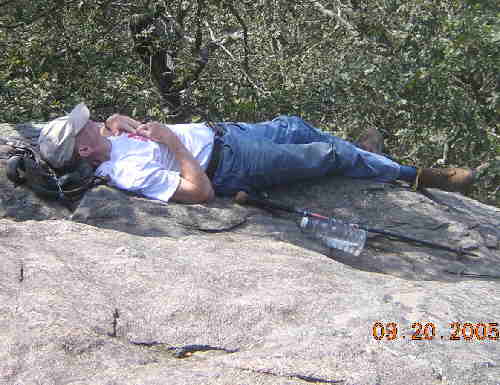 Phil gets his lunchtime nap. Who says you need a soft bed?